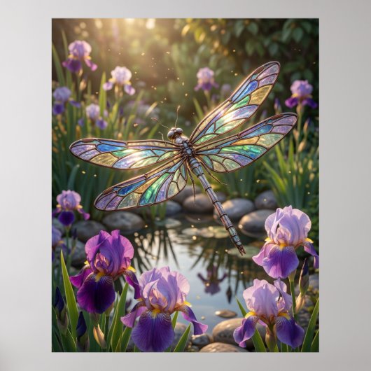 Poster Iris Fleur de verre Libellule (Devant)