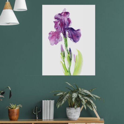 Poster Iris Pourpre en Aquarelle Lumineuse (Salon 1)