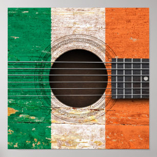 Poster Irish Flag on Old Acoustic Guitar