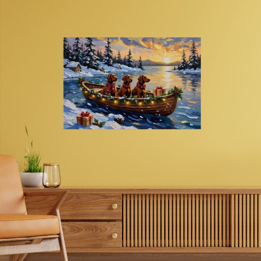 Poster Irish Red Setter Christmas Boat Holiday (Salon 2)