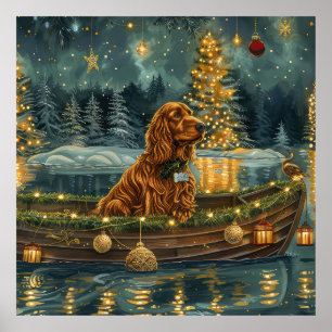 Poster Irish Red Setter Christmas Festive Voyage