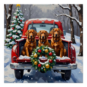 Poster Irish Red Setter Noël Rouge Camion Fêtes
