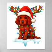 Poster Irish Setter Christmas Santa Hat Reindeer Lights P (Devant)