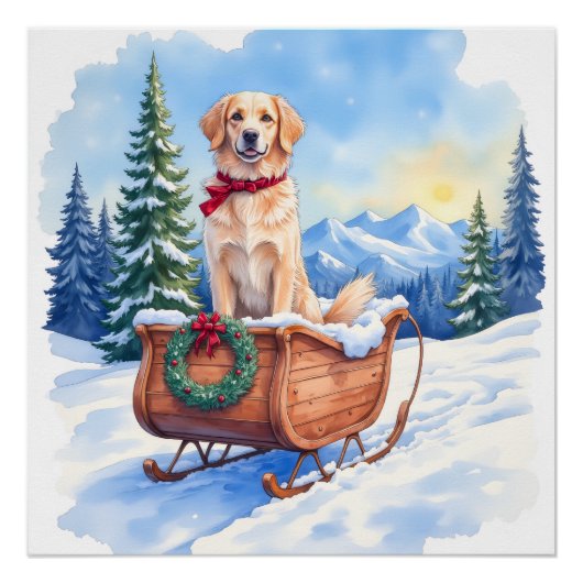 Poster Irish Setter Enjoying Christmas Sleigh Ride Winter (Devant)