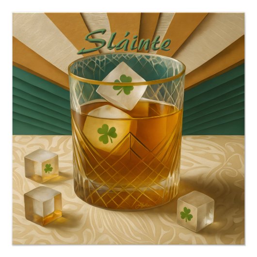 Poster Irish Whiskey Tumbler Shamrock Ice "Sláinte!" (Devant)