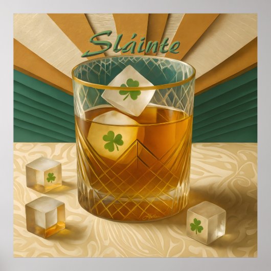 Poster Irish Whiskey Tumbler Shamrock Ice "Sláinte!" (Devant)