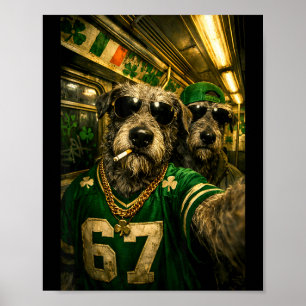 Poster Irish wolfhound selfie jour de la Saint-Patrick dr