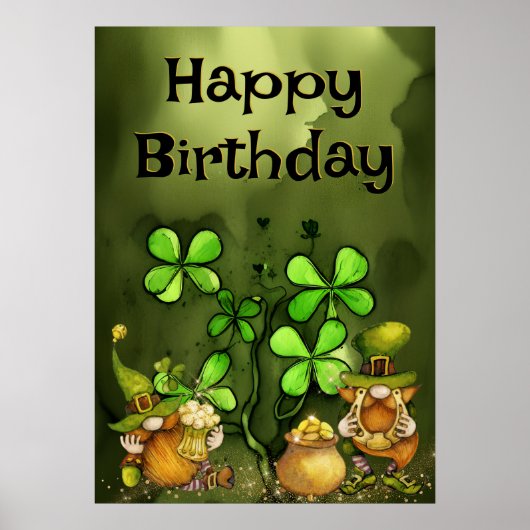 Poster Irlandais Leprechaun Gnomes et Clovers Joyeux anni (Devant)