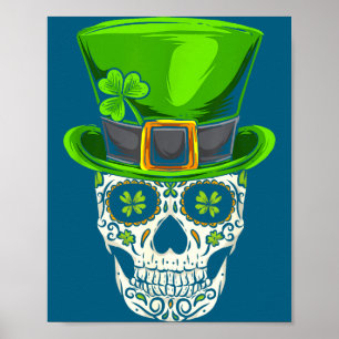 Poster Irlande Cadeau Trèfle Mexicain Crâne Irlandais St