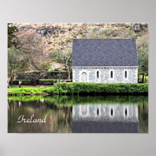 Poster Irlande, Église, Mur de pierre, Lac, Photographie