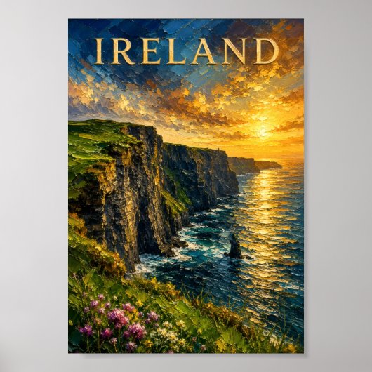 Poster Irlande : Falaises de Moher au coucher du soleil, (Devant)