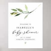 Poster ISABELLA Elegant Baby shower de verdure Bienvenue (Devant)