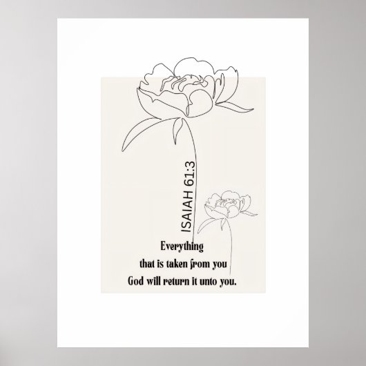 Poster Isaiah 61:3 Floral Line Art Print – "God Restores" (Devant)