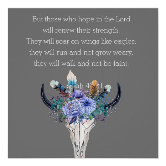 Poster Isaïe 40 Espoir Bible Verse Boho Crâne (Devant)