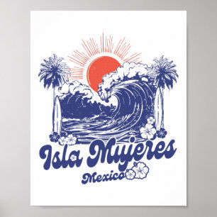 Poster Isla Mujeres Mexique 2025 Vacances Surf Vintage