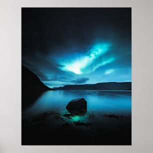 Poster Islande - Aurores boréales dans les fjords de l'Ou