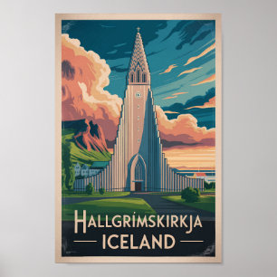 Poster Islande Hallgrimskirkja Illustration Voyage Art