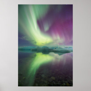 Poster Islande, Jokulsarlon. Reflets des lumières de l'au