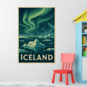 Poster Islande Lumière du Nord – Paysage Arctique Vintage