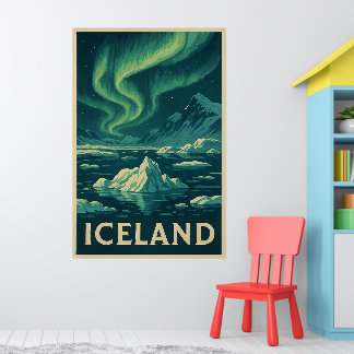 Poster Islande Lumière du Nord – Paysage Arctique Vintage