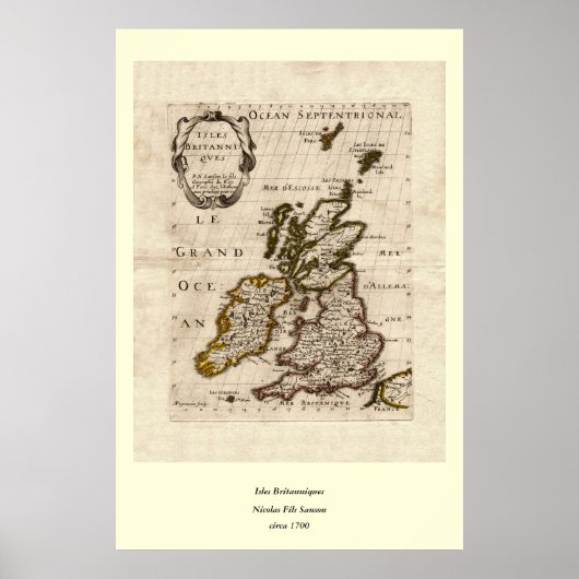 Poster Isles Britanniques - 1700 Nicolas Fils Sanson Map (Devant)