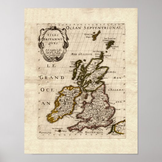 Poster Isles Britanniques - 1700 Nicolas Fils Sanson Map (Devant)