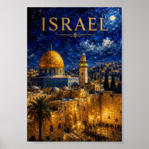 Poster Israël : Jérusalem Art Souvenir Lueur Nocturne