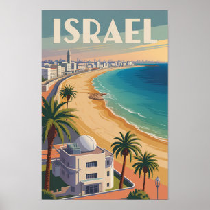 Poster Israël Tel Aviv Illustration Voyage Art Rétro