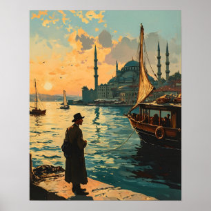 Poster Istanbul : Mosquée Bleue & Bosphore Carte Postale 