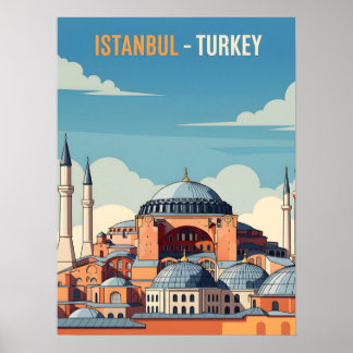 Poster Istanbul Turkey with hagia Sophia and minarets