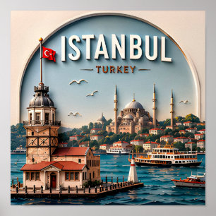 Poster Istanbul Turquie Bosphore Ville Historique Voyage
