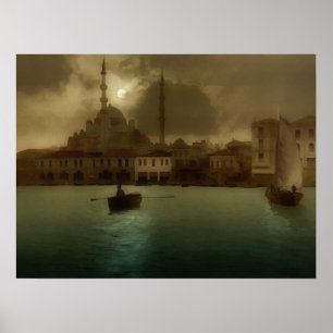 Poster Istanbul vintage en lumière lune