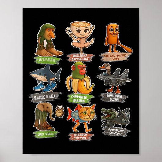 Poster Italian Brainrot Meme Funny All Brainrot Animals H (Devant)