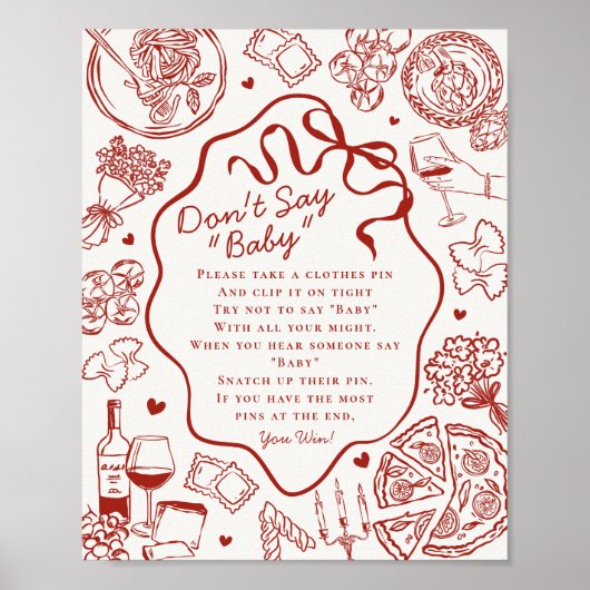 Poster Italian Pasta Baby Shower Dont Say Baby Game (Devant)