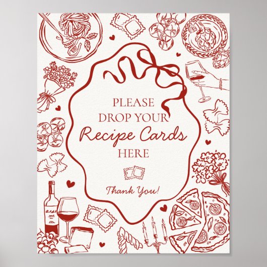 Poster Italian Pasta Bridal Shower Share A Recipe Sign (Devant)