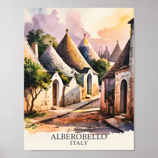 Poster Italian Village Trulli Vintage Alberobello Puglia (Devant)