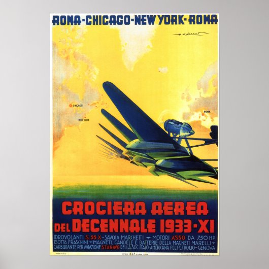 Poster ITALIE 1933 CROISIÈRE AÉRIENNE DÉCENNIALE Aviation (Devant)