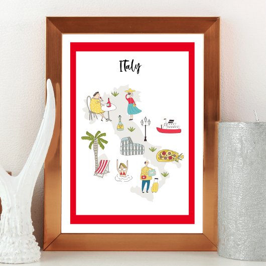 Poster Italie Activités Carte illustrée