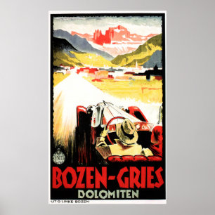 Poster Italie BOZEN GRIES DOLOMITEN Vintage Car Racing