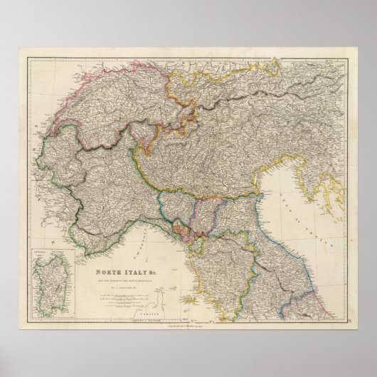 Poster Italie du Nord avec Sardaigne (Devant)