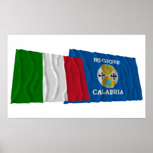 Poster Italie et Calabre agitant des drapeaux