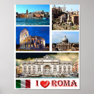 Poster Italie - Latium - Rome - I Love -
