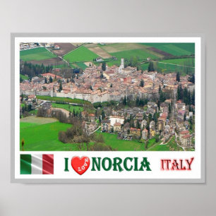 Poster Italie - Ombrie - Norcia - I Love -