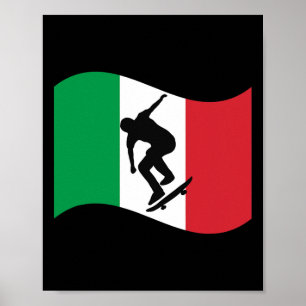 Poster Italie Planche à roulettes Graphique Drapeau Natio