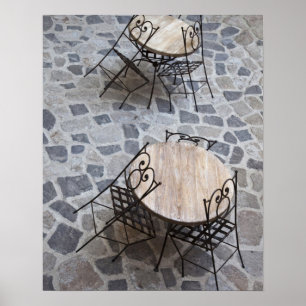 Poster Italie, Sardaigne, Castelsardo. Tables de café.