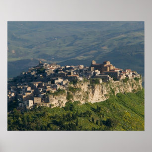 Poster Italie, Sicile, Enna, Calascibetta, Vue matinale 2