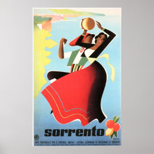 Poster ITALIE SORRENTO Naples Filles Danser Retro Voyage