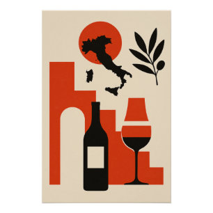 Poster Italie – Vin, Olive et Soleil Stylisés