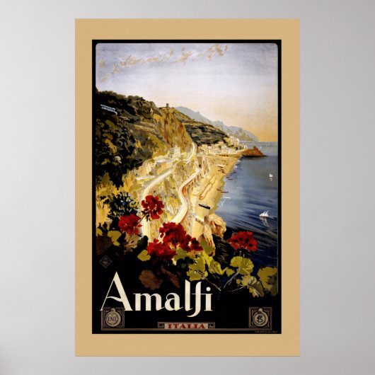 Poster Italie Vintage voyage de la côte d'Amalfi (Devant)