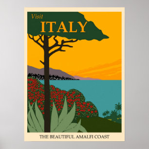 Poster Italie Vintage voyage de la côte d'Amalfi